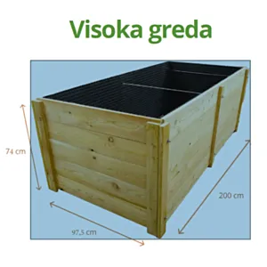 Visoka greda VELE - macesen 200 nesestavljena, d:200, g.97,5, v:74 cm + čepasta