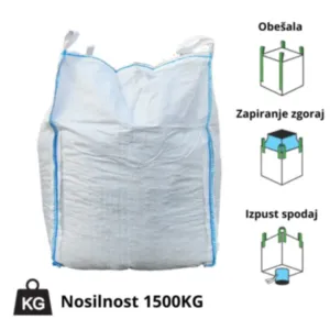 Vreča BIG BAG 88x88x120cm, nosilnost 1500 kg z zapiranje zgoraj in lijak spodaj
