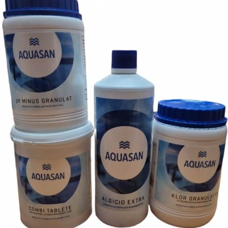 AQUASAN-komplet  Algicid, Klor Granulat 65, pH minus i Combi tablete